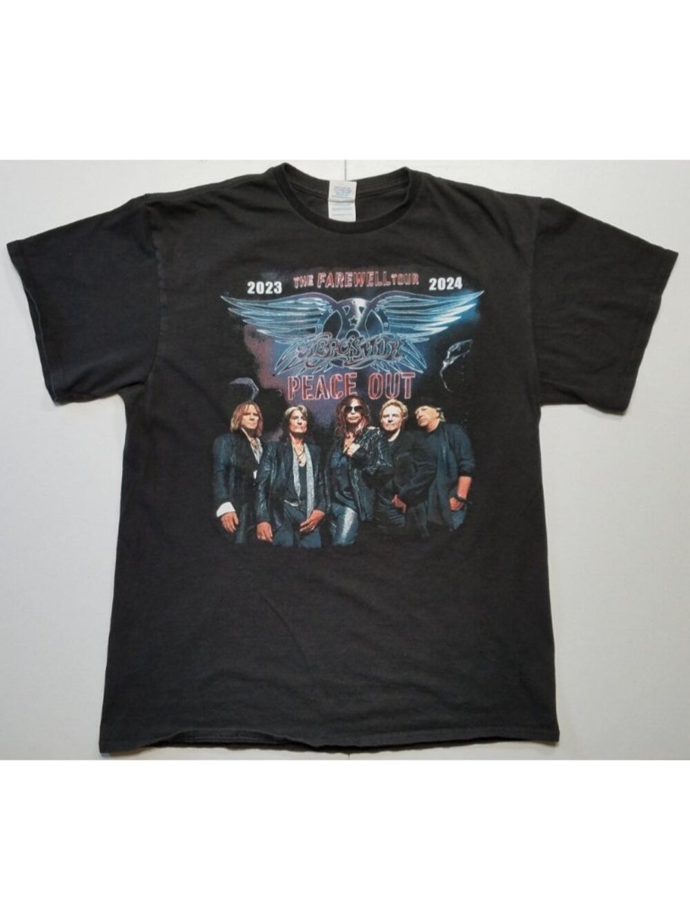 Aerosmith Peace Out Short Sleeve Double Sided Graphic Black Tee Shirt Men's L